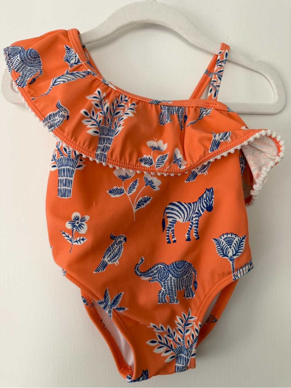 Janie and Jack baby girl One-Shoulder Orange Animal Print Swimsuit 6-12m